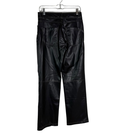 NWT ZARA Pants Faux Leather Vegan Straight Leg Contrast Stitching Black Size M - Picture 6 of 16